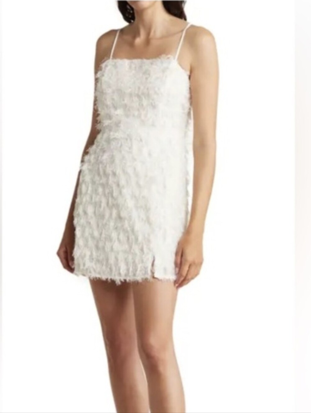 Lush Small White Feather-Texture Spaghetti Strap Mini Dress